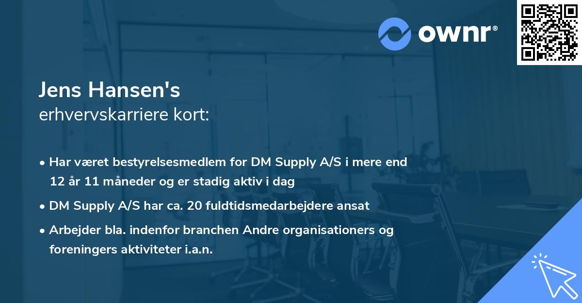 Jens Hansen's erhvervskarriere kort