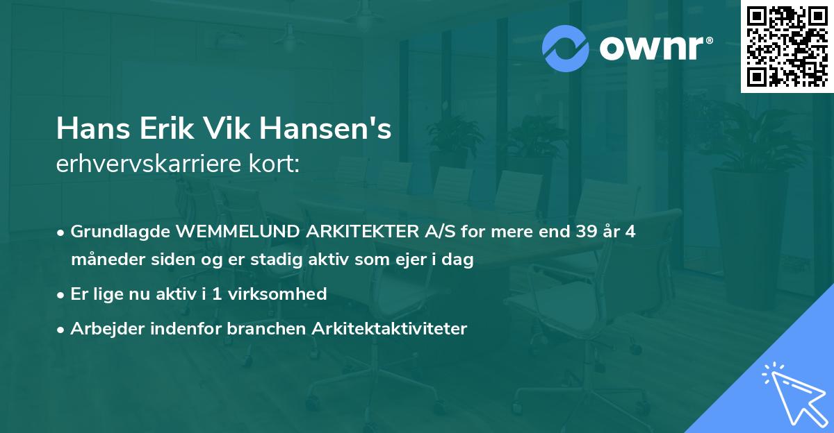 Hans Erik Vik Hansen's erhvervskarriere kort