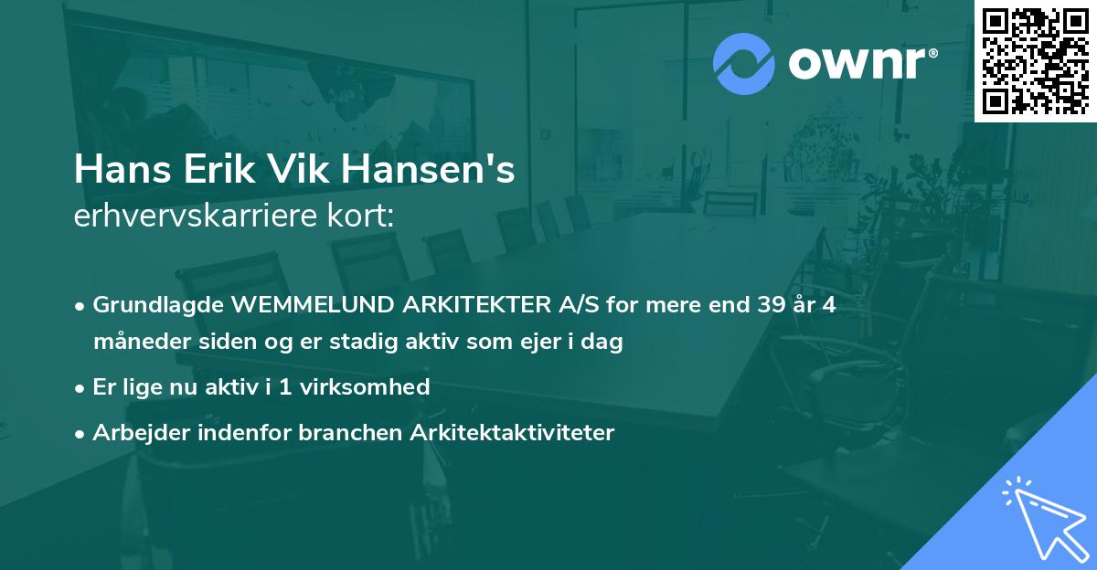 Hans Erik Vik Hansen's erhvervskarriere kort