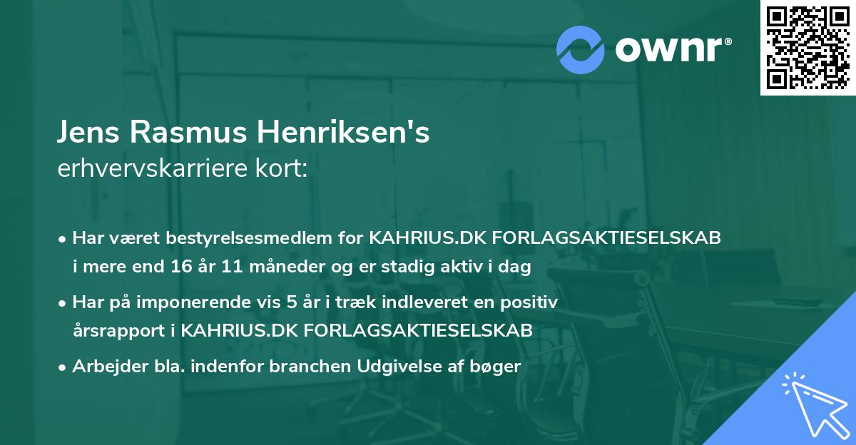 Jens Rasmus Henriksen's erhvervskarriere kort