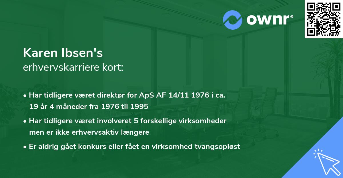 Karen Ibsen's erhvervskarriere kort