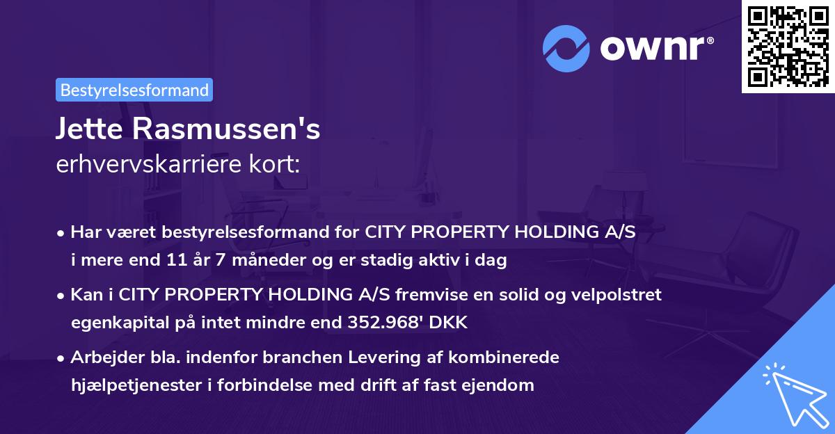 Jette Rasmussen's erhvervskarriere kort