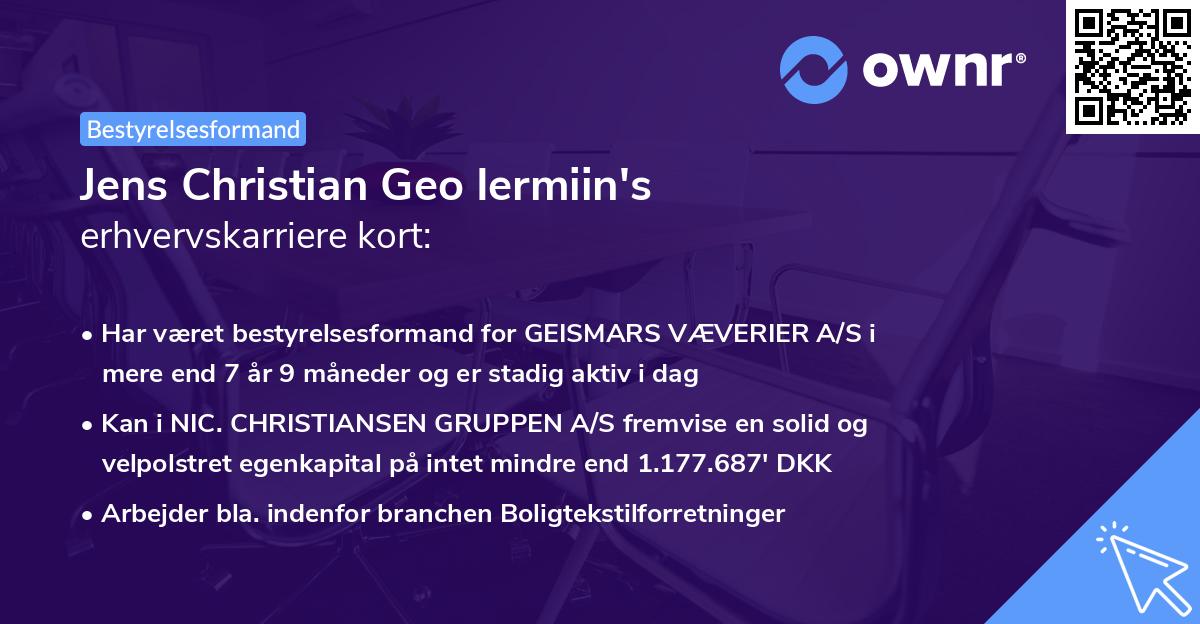 Jens Christian Geo Iermiin's erhvervskarriere kort