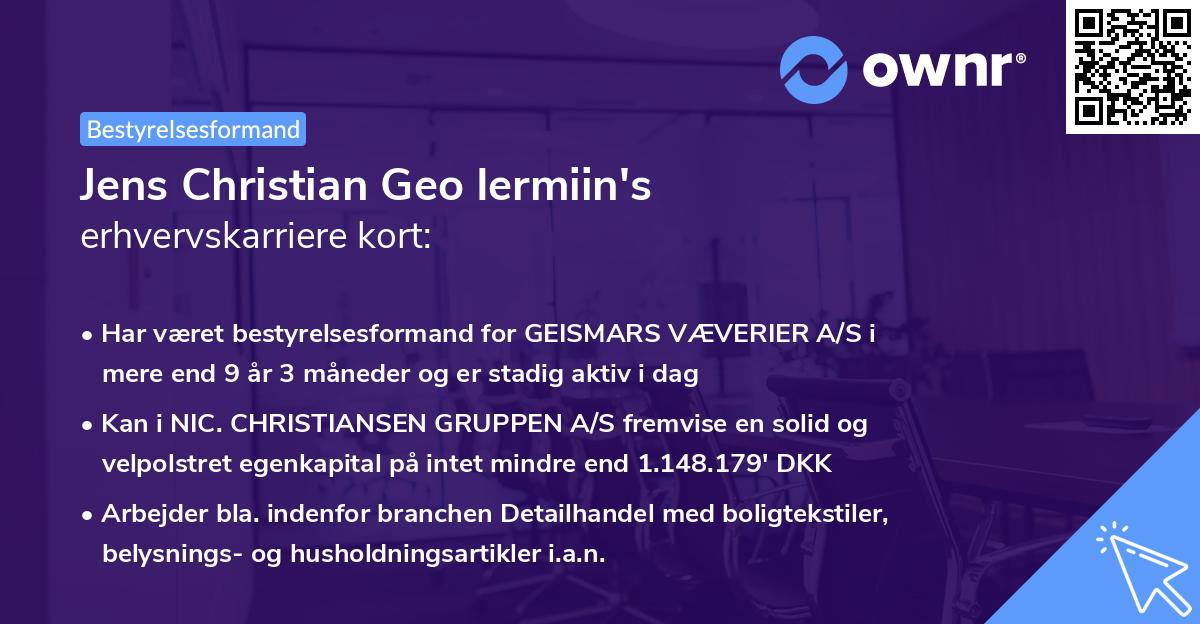 Jens Christian Geo Iermiin's erhvervskarriere kort