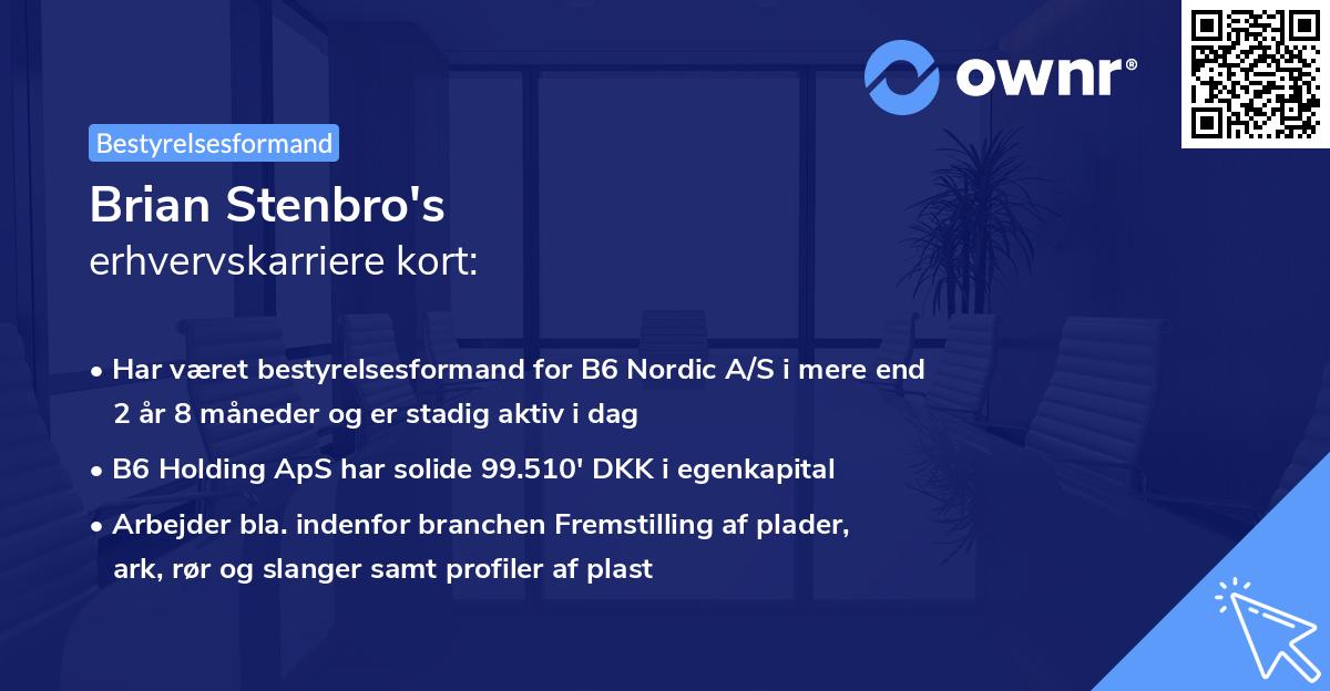 Brian Stenbro's erhvervskarriere kort