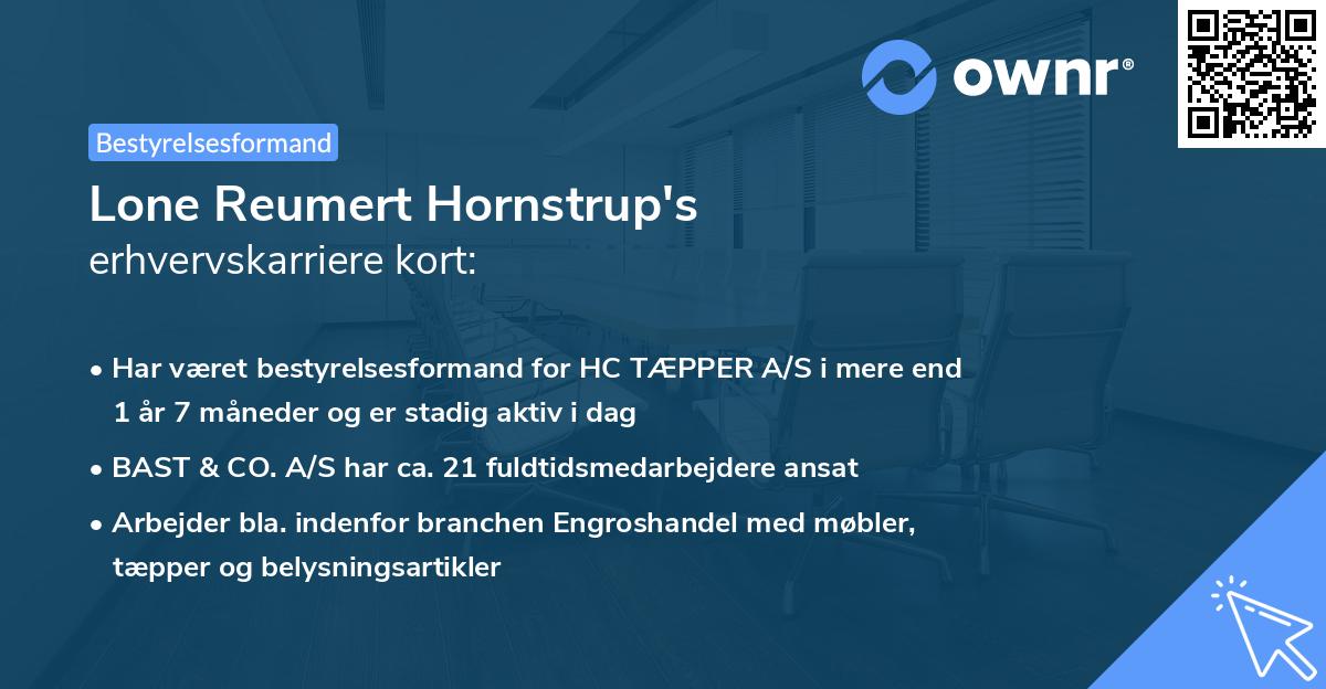 Lone Reumert Hornstrup's erhvervskarriere kort