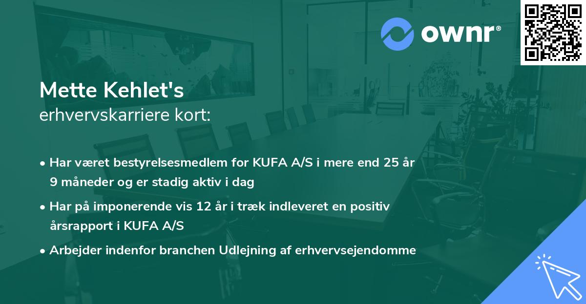 Mette Kehlet's erhvervskarriere kort
