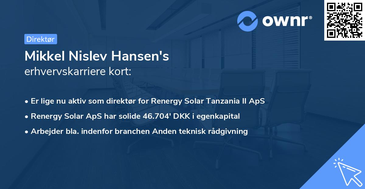 Mikkel Nislev Hansen's erhvervskarriere kort