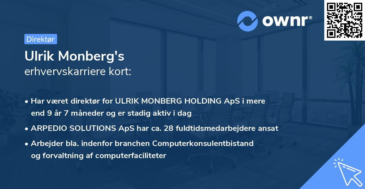 Ulrik Monberg's erhvervskarriere kort