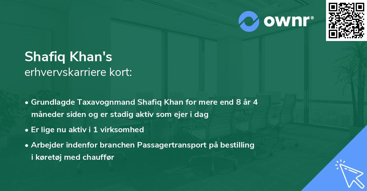 Shafiq Khan's erhvervskarriere kort