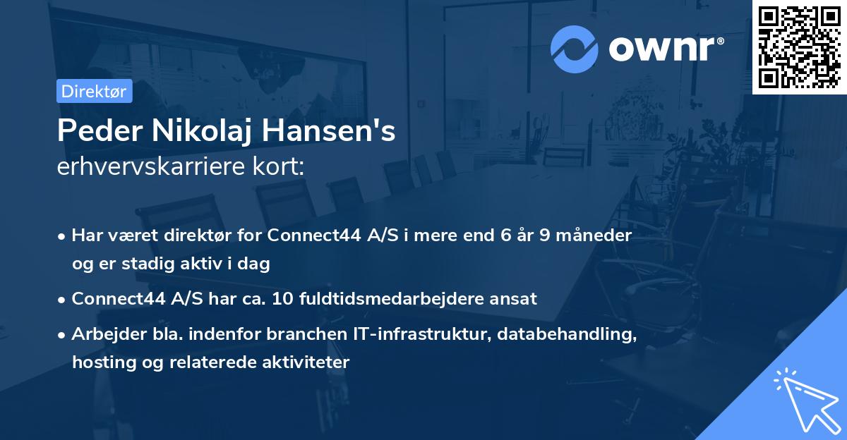 Peder Nikolaj Hansen's erhvervskarriere kort