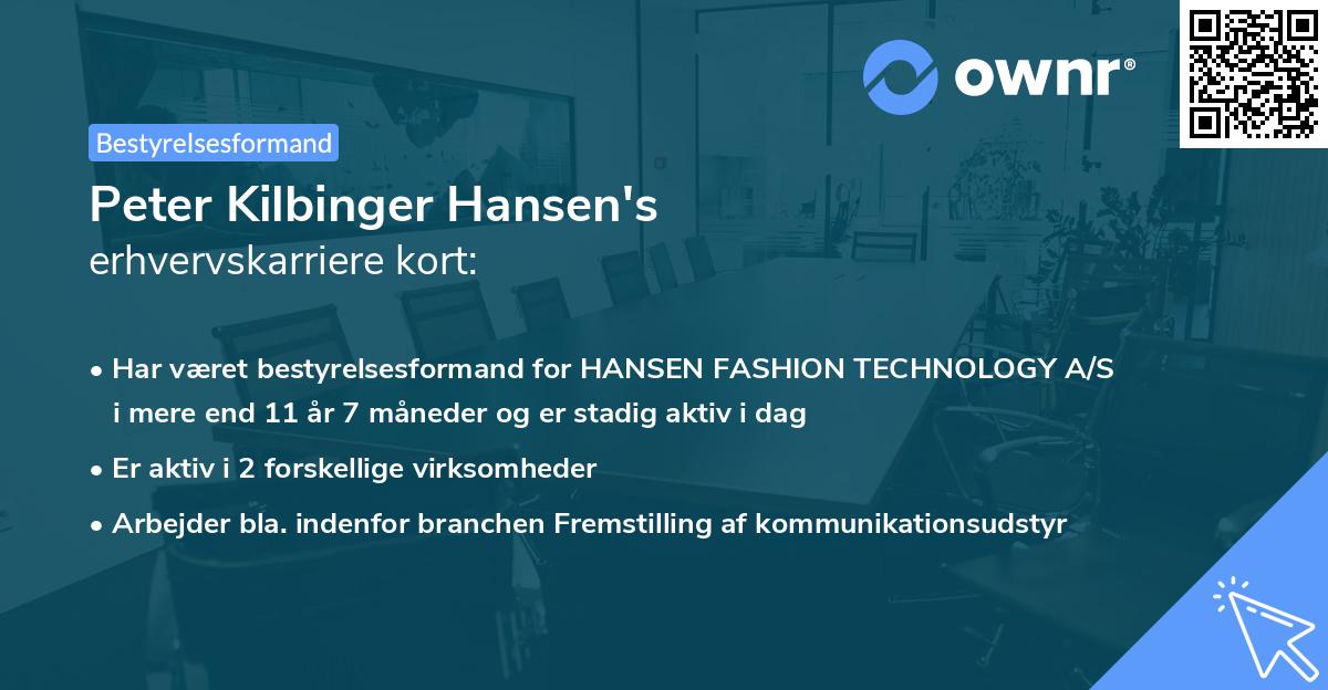 Peter Kilbinger Hansen's erhvervskarriere kort