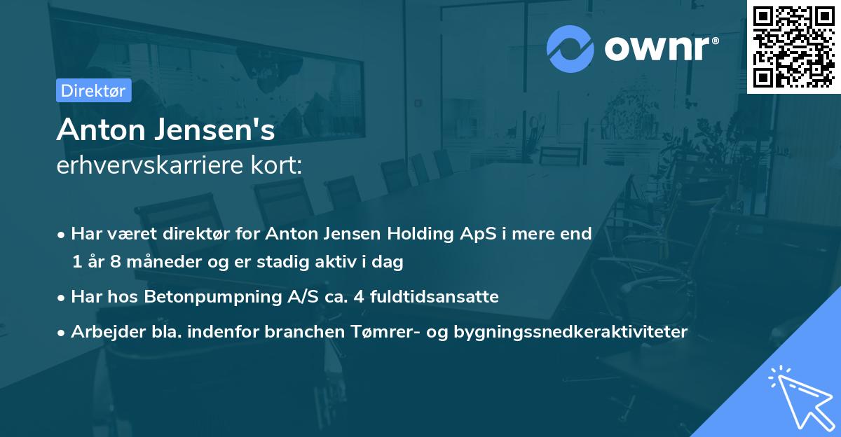 Anton Jensen's erhvervskarriere kort
