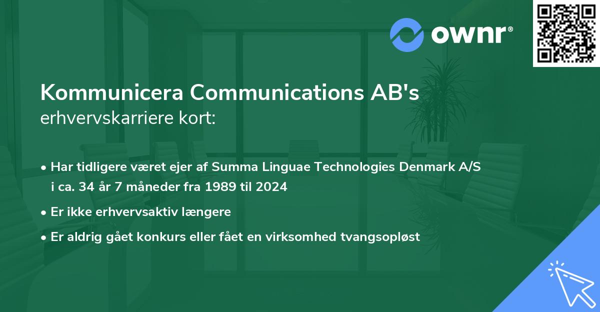 Kommunicera Communications AB's erhvervskarriere kort