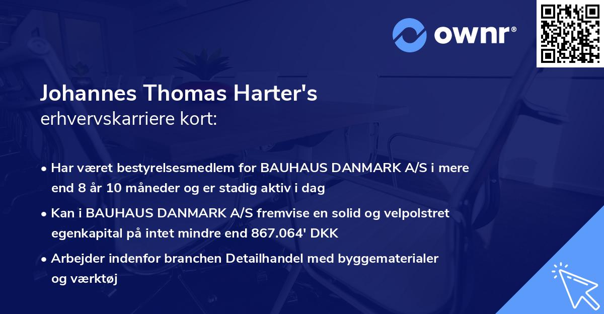 Johannes Thomas Harter's erhvervskarriere kort