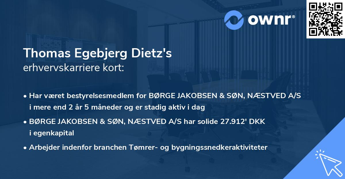 Thomas Egebjerg Dietz's erhvervskarriere kort