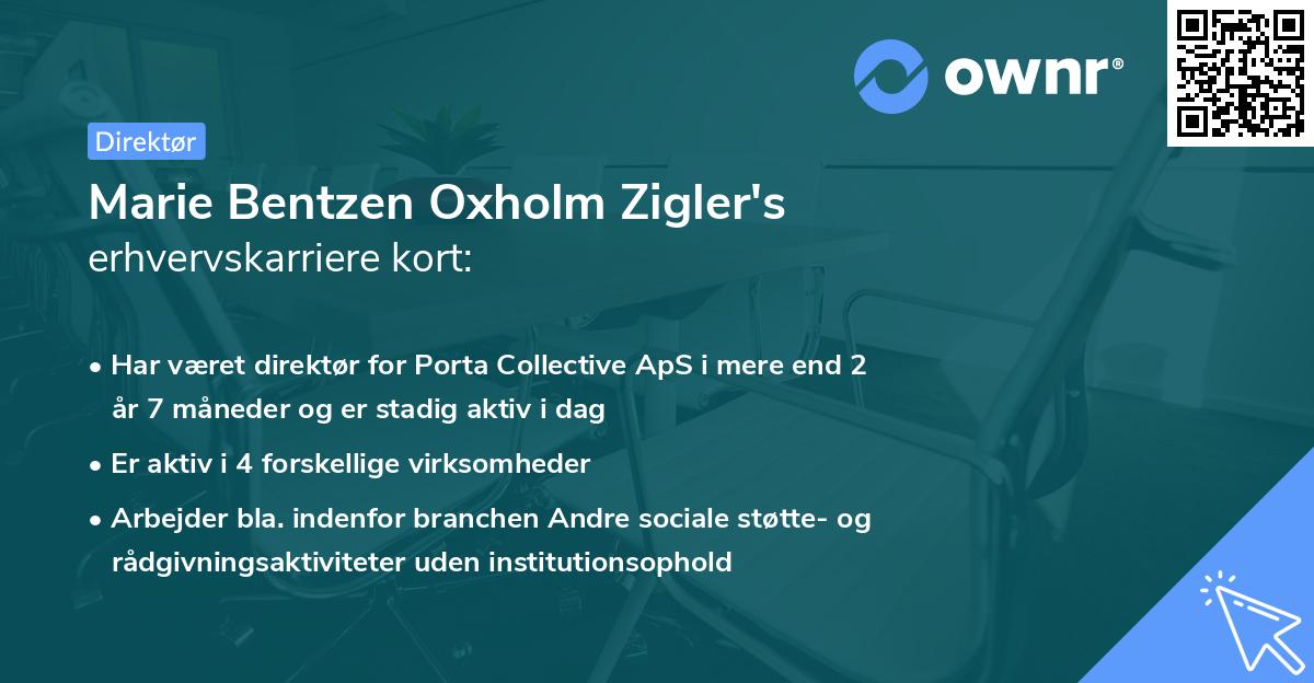 Marie Bentzen Oxholm Zigler's erhvervskarriere kort