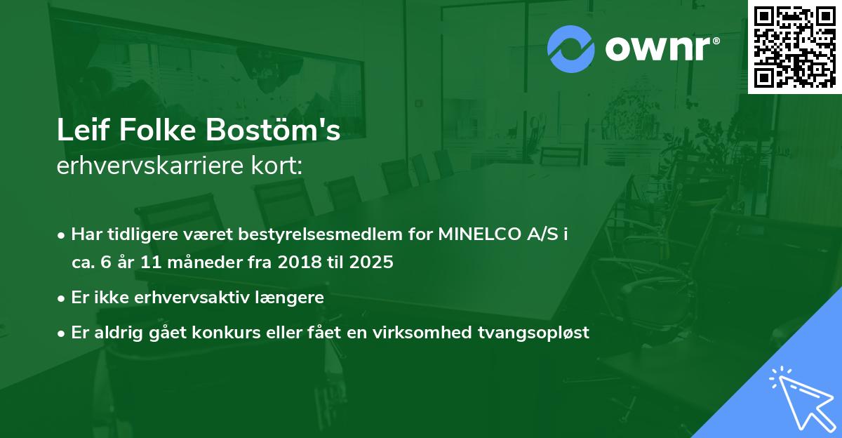 Leif Folke Bostöm's erhvervskarriere kort