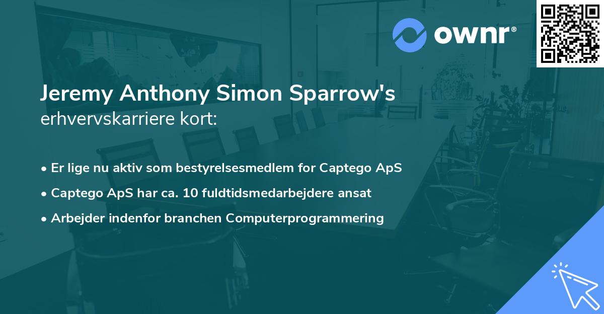 Jeremy Anthony Simon Sparrow's erhvervskarriere kort