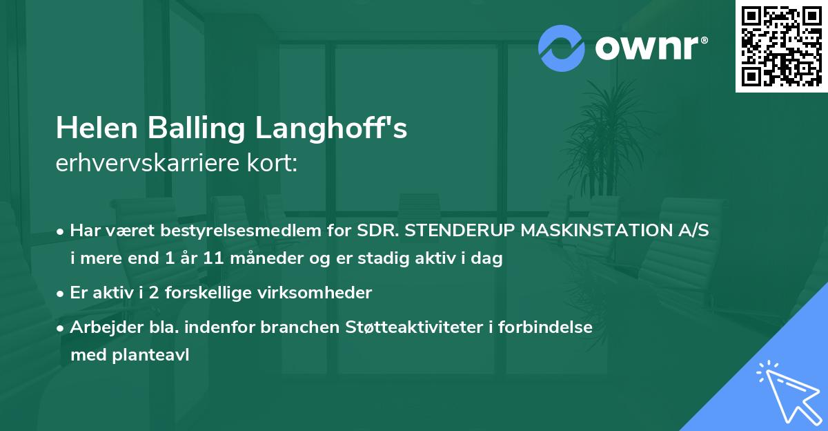 Helen Balling Langhoff's erhvervskarriere kort