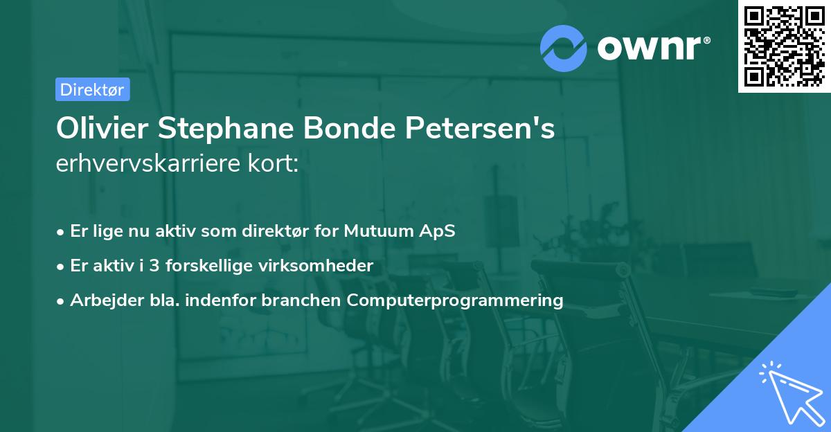 Olivier Stephane Bonde Petersen's erhvervskarriere kort