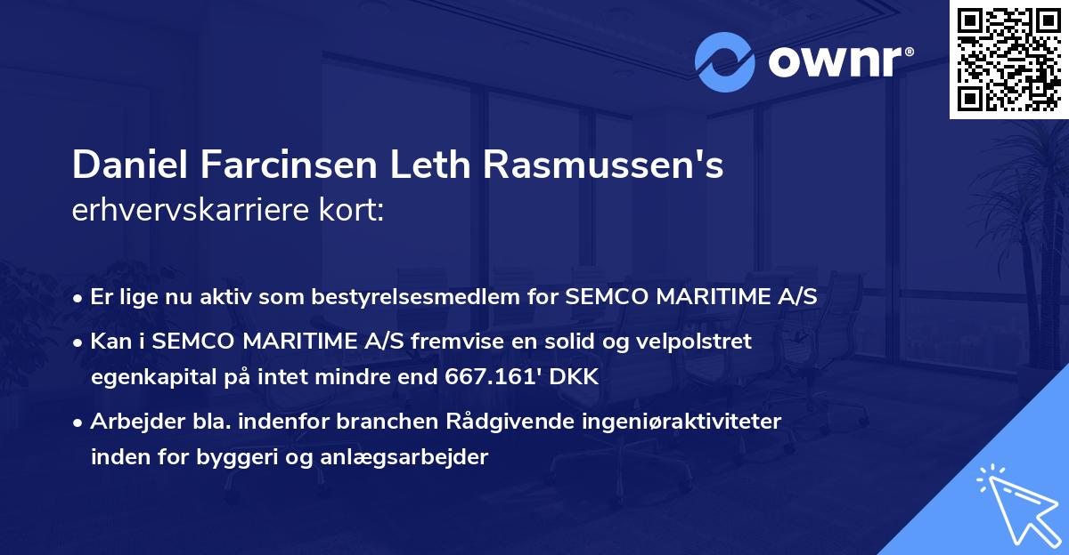 Daniel Farcinsen Leth Rasmussen's erhvervskarriere kort