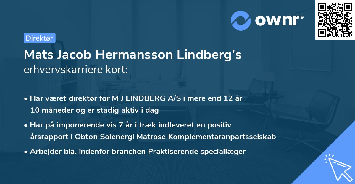 Mats Jacob Hermansson Lindberg's erhvervskarriere kort