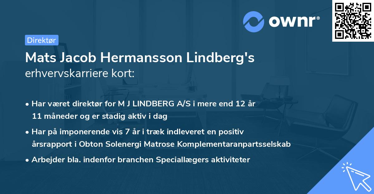 Mats Jacob Hermansson Lindberg's erhvervskarriere kort