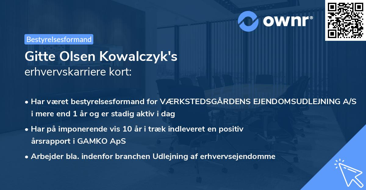 Gitte Olsen Kowalczyk's erhvervskarriere kort