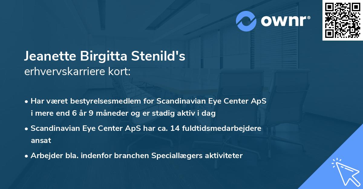 Jeanette Birgitta Stenild's erhvervskarriere kort