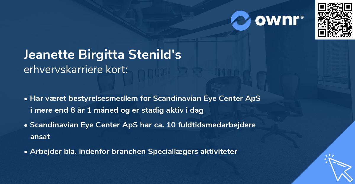 Jeanette Birgitta Stenild's erhvervskarriere kort