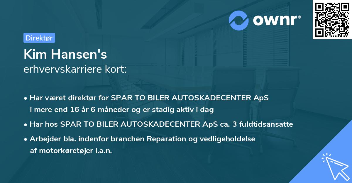 Kim Hansen's erhvervskarriere kort