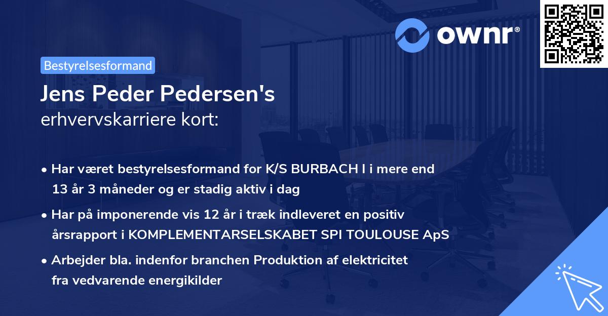 Jens Peder Pedersen's erhvervskarriere kort
