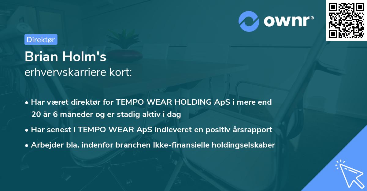 Brian Holm's erhvervskarriere kort