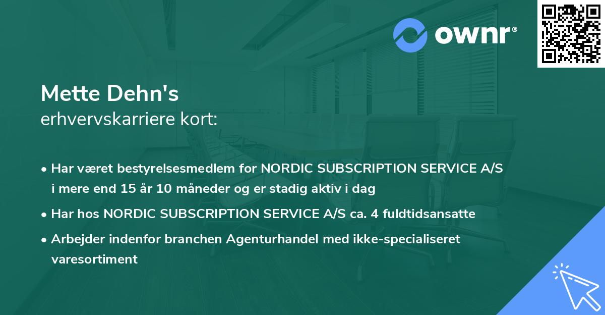 Mette Dehn's erhvervskarriere kort