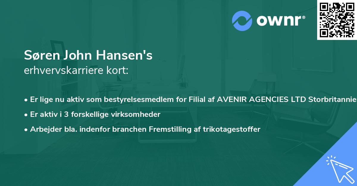 Søren John Hansen's erhvervskarriere kort