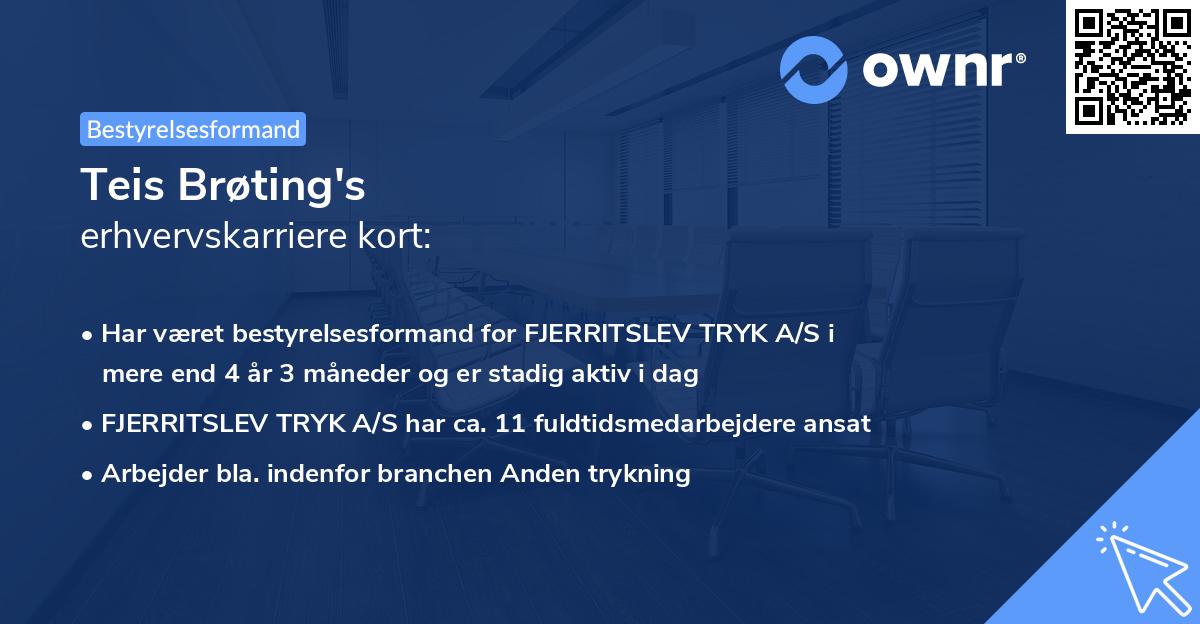 Teis Brøting's erhvervskarriere kort