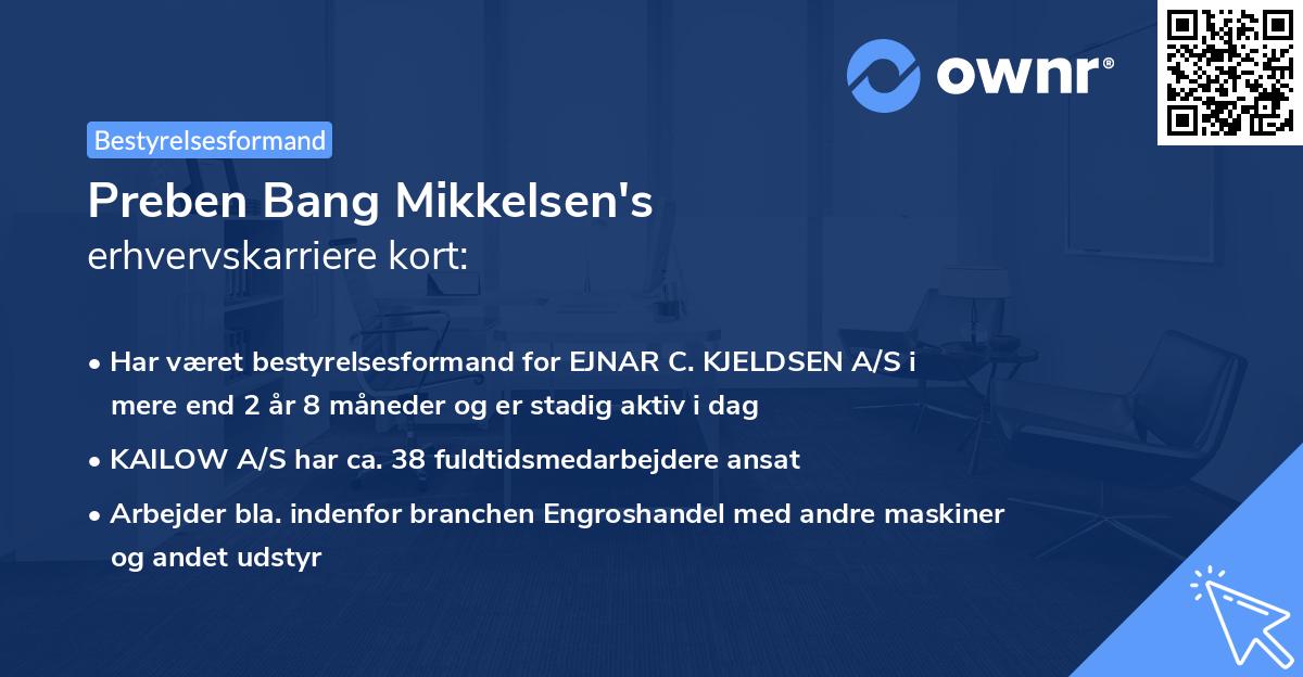 Preben Bang Mikkelsen's erhvervskarriere kort