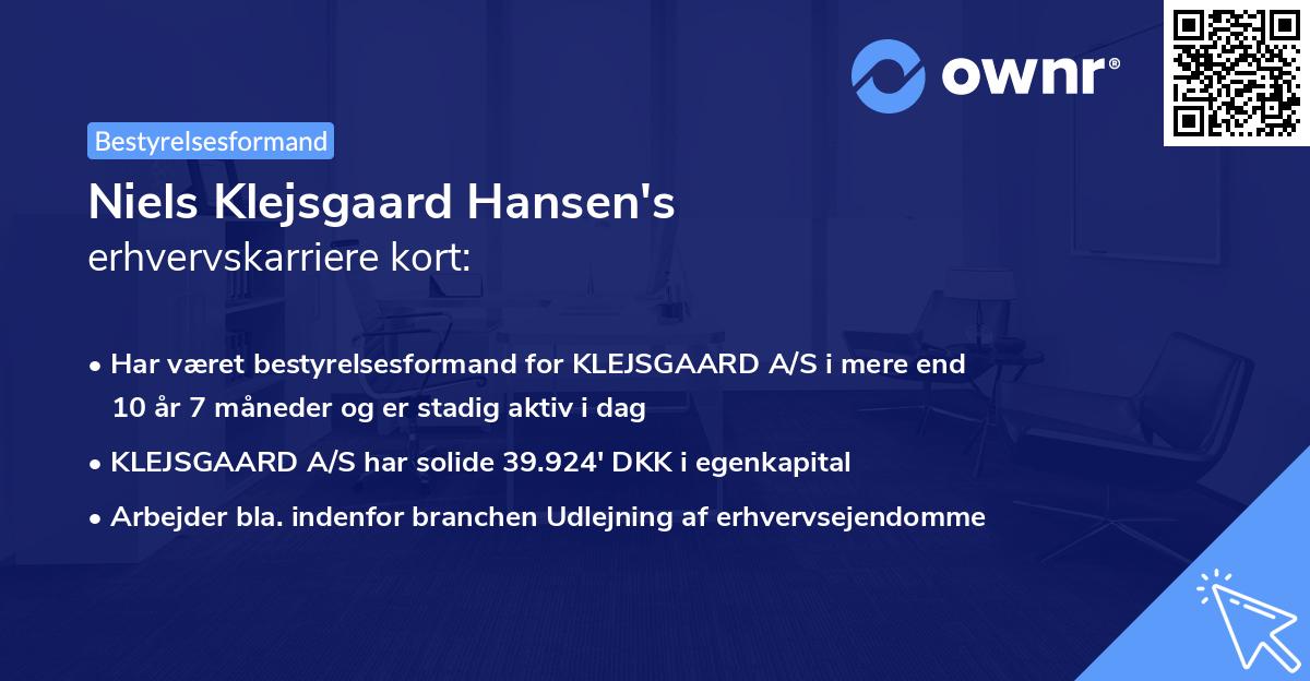 Niels Klejsgaard Hansen's erhvervskarriere kort