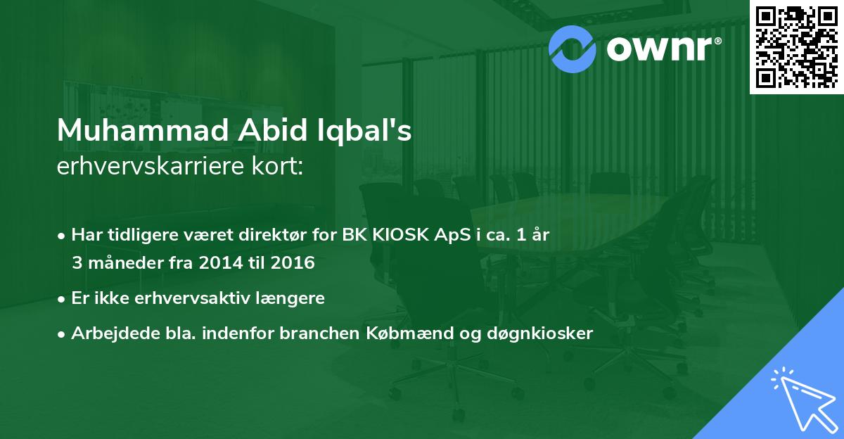 Muhammad Abid Iqbal's erhvervskarriere kort