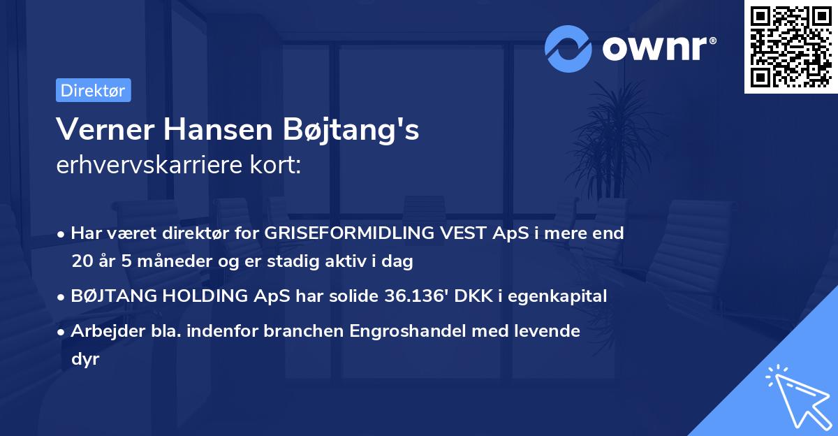 Verner Hansen Bøjtang's erhvervskarriere kort