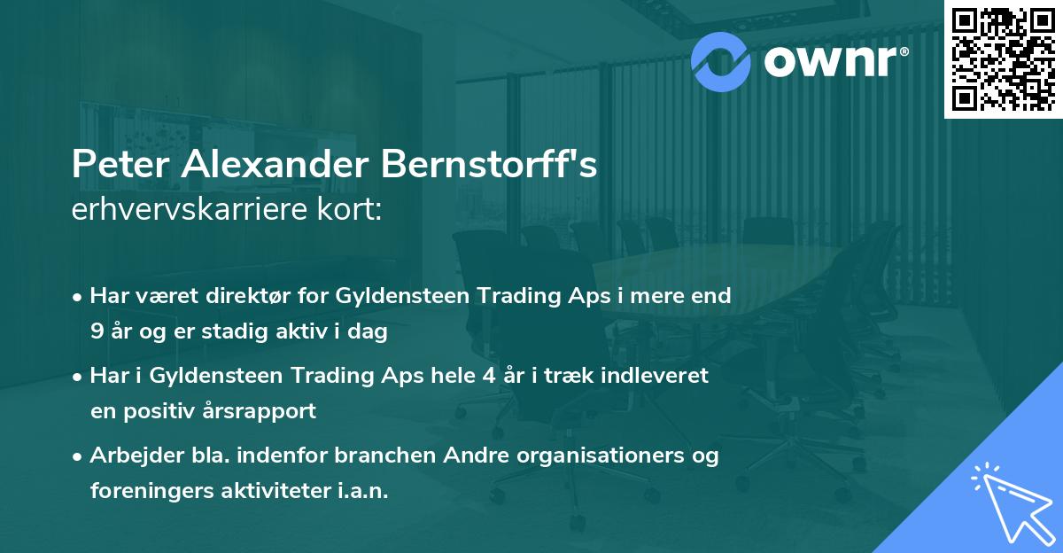 Peter Alexander Bernstorff's erhvervskarriere kort