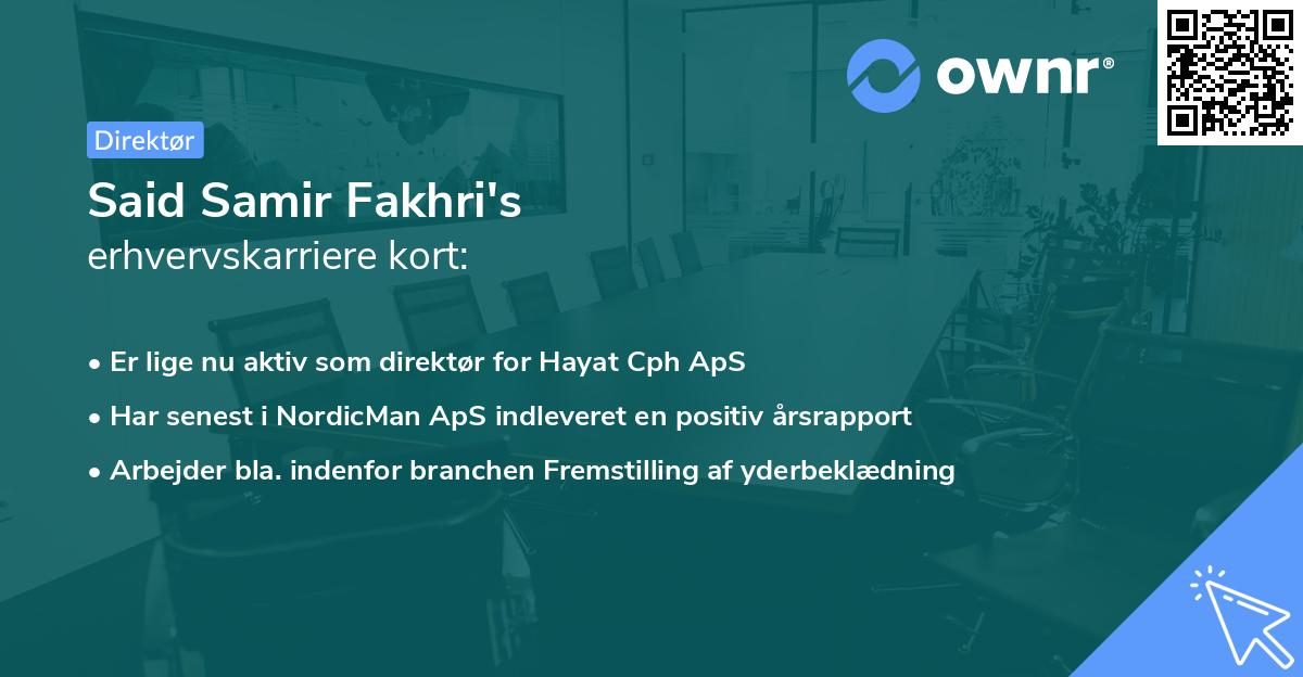 Said Samir Fakhri's erhvervskarriere kort