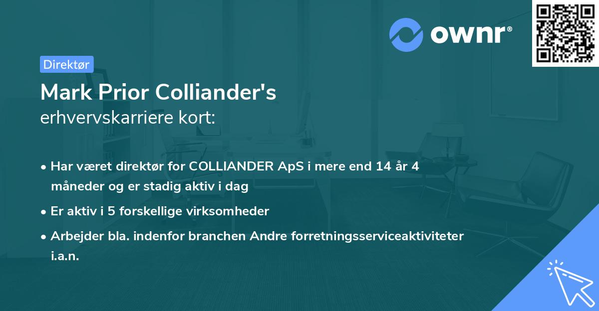 Mark Prior Colliander's erhvervskarriere kort