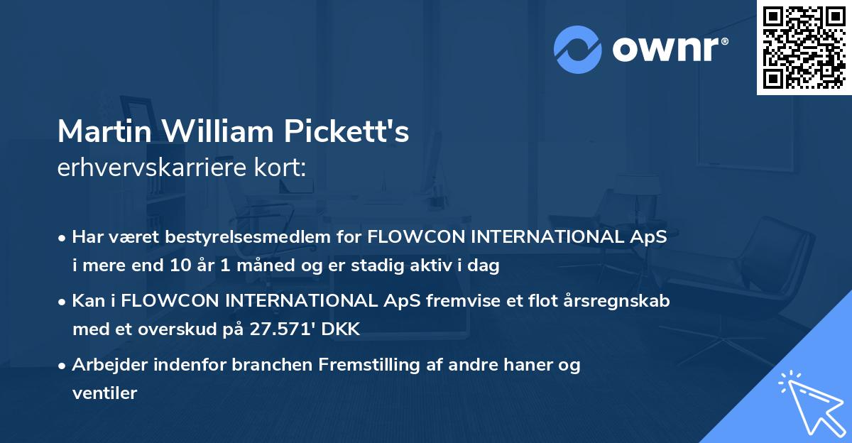 Martin William Pickett's erhvervskarriere kort