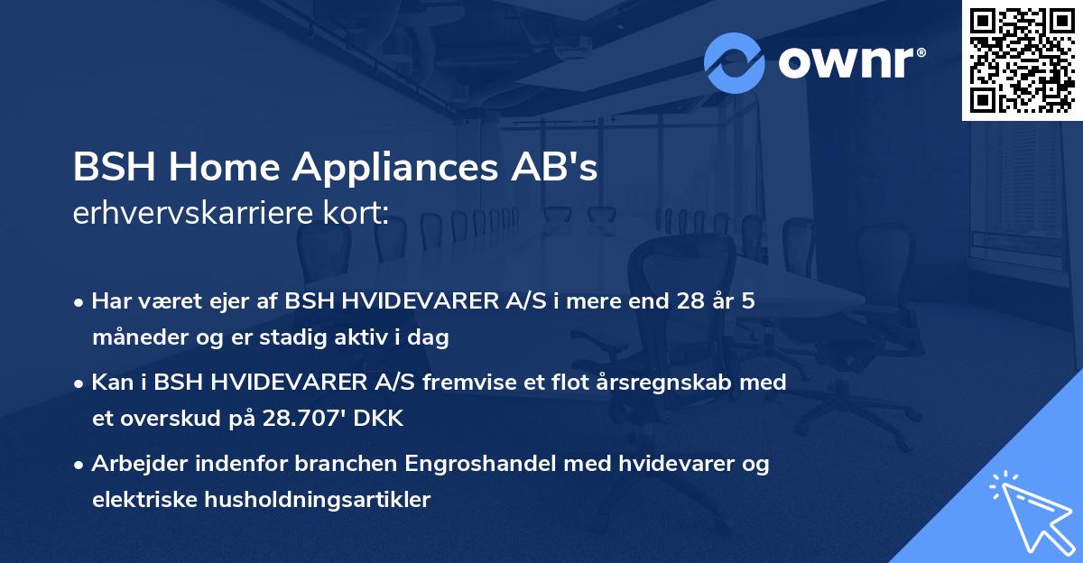 BSH Home Appliances AB's erhvervskarriere kort