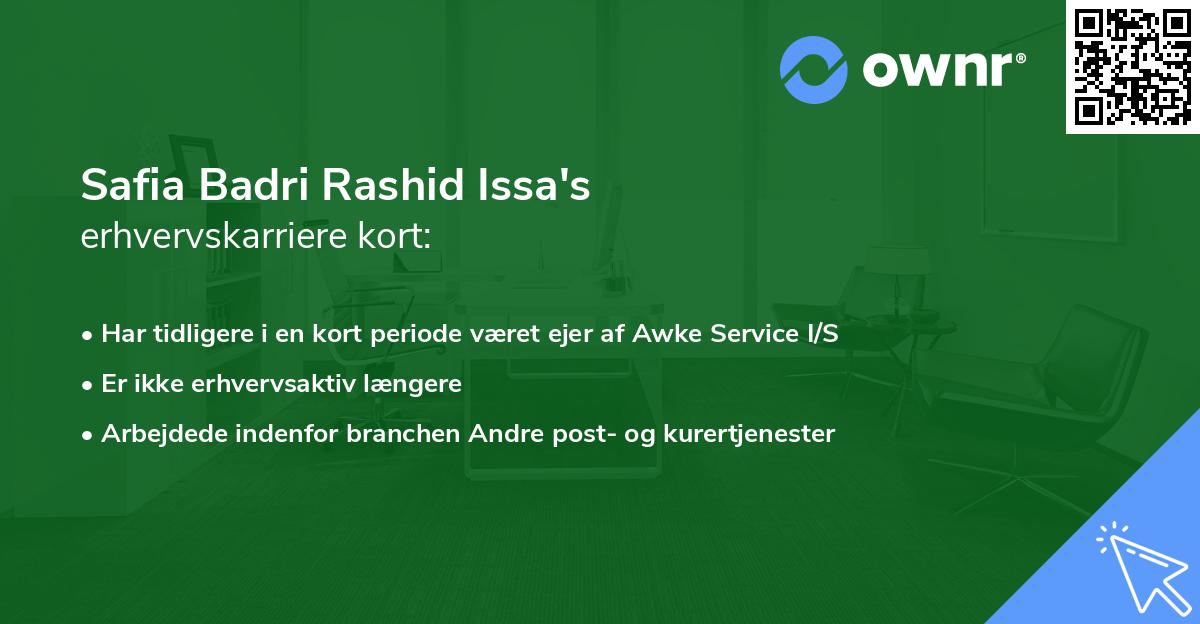 Safia Badri Rashid Issa's erhvervskarriere kort