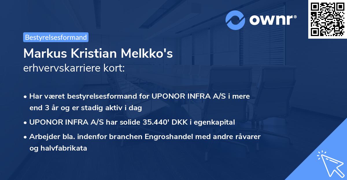 Markus Kristian Melkko's erhvervskarriere kort