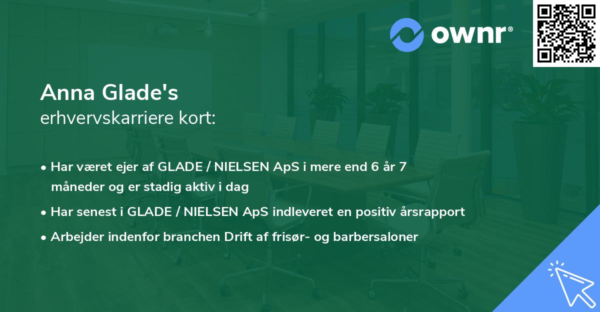 Anna Glade's erhvervskarriere kort