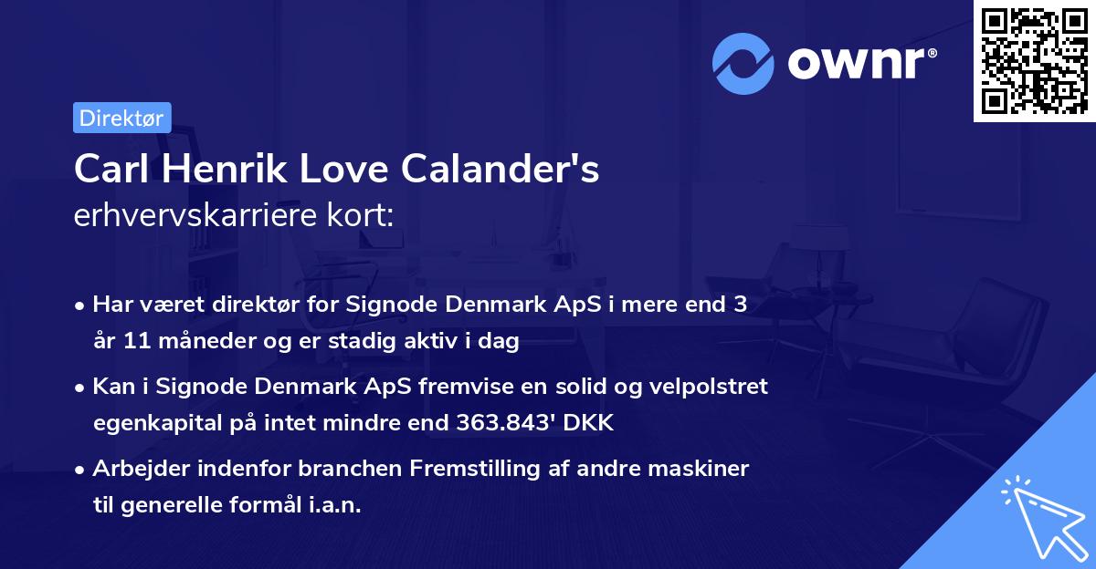 Carl Henrik Love Calander's erhvervskarriere kort